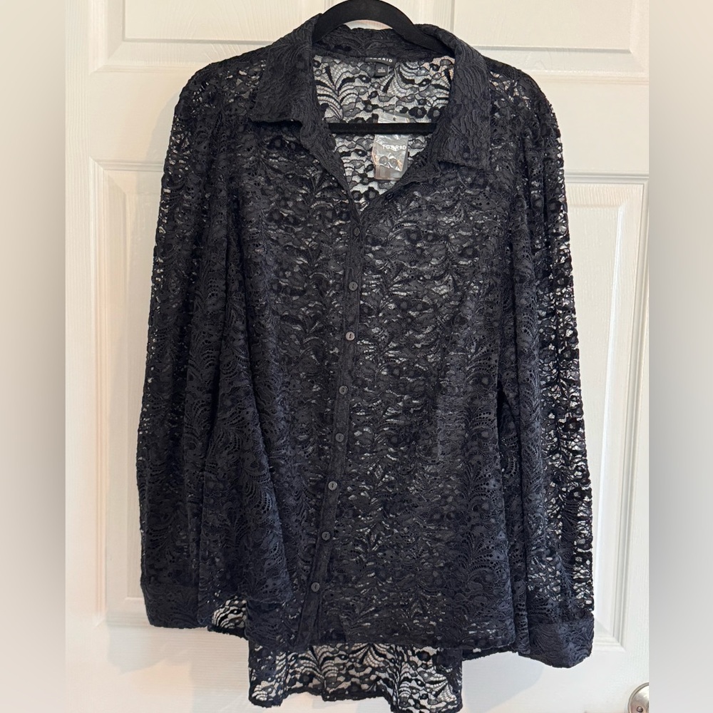 Torrid Black Lace Button-Up Blouse